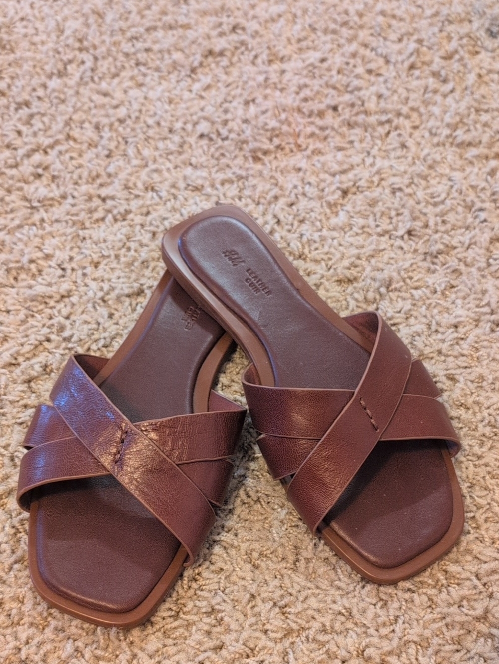 H&M Women's Brown Leather Crisscross Slide Sandals